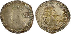 ENGLAND: Charles I, 1625-1649, AR shilling (5.23g), ND (1635-6), KM-107, Spink-2791, no inner circles // round garnished shield with no CR, crown mint...