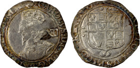 ENGLAND: Charles I, 1625-1649, AR shilling (5.81g), ND (1645-6), North-2231, Spink-2800, group F, type 4.4, sixth large Briot's bust left // square-to...