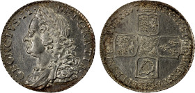 GREAT BRITAIN: George II, 1727-1760, AR shilling, 1758, KM-583.3, Spink-3704, old laureate and draped bust, large 58 in date, 7 strings on harp, light...
