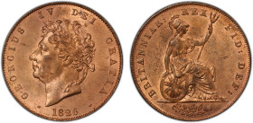 GREAT BRITAIN: George IV, 1820-1830, AE halfpenny, 1826, KM-642, S-3824, a wonderful mostly red lustrous example! PCGS graded MS64 RB, ex Joe Sedillot...
