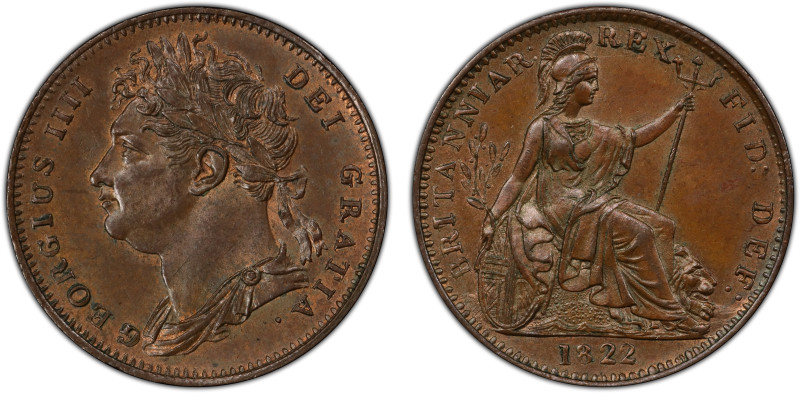 GREAT BRITAIN: George IV, 1820-1830, AE farthing, 1822, KM-677, S-3822, a wonder...