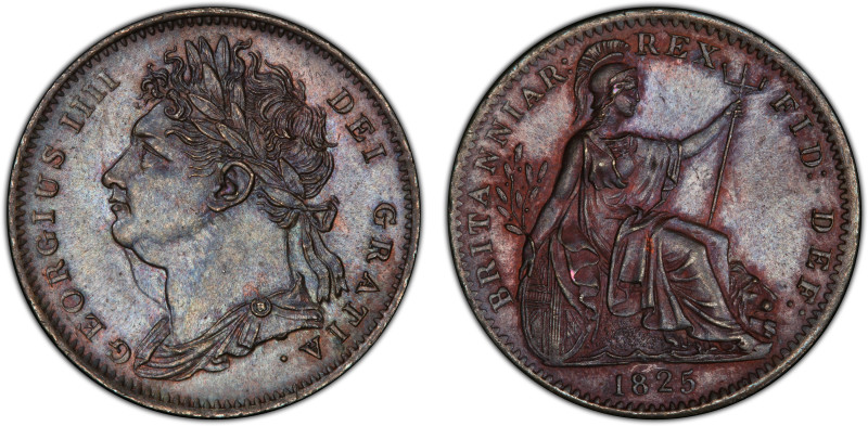 GREAT BRITAIN: George IV, 1820-1830, AE farthing, 1825, KM-677, S-3822, a wonder...