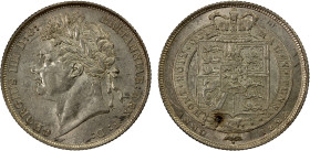 GREAT BRITAIN: George IV, 1820-1830, AR shilling, 1824, KM-687, Spink-3811, laureate head left, lightly cleaned, lustrous, EF to About Unc, ex Joe Sed...