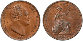 GREAT BRITAIN: William IV, 1830-1837, AE halfpenny, 1837, KM-708, S-3847, a lovely mint state example! PCGS graded MS63 RB, ex Joe Sedillot Collection...