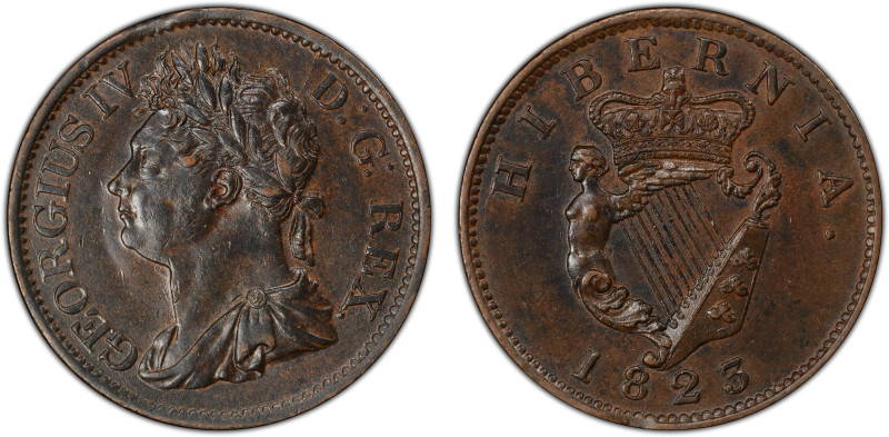 IRELAND: George IV, 1820-1830, AE halfpenny, 1823, KM-150, S-6624, an attractive...