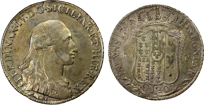 NAPLES & SICILY: Ferdinando IV, first reign, 1759-1799, AR 120 grana, 1794, KM-1...