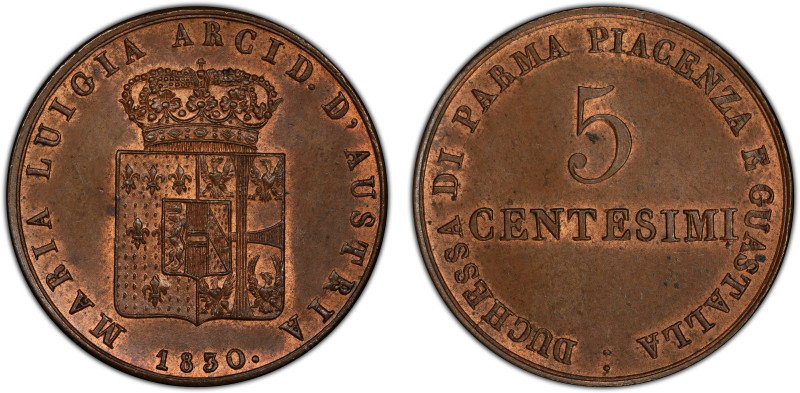 PARMA: Maria Luigia, 1815-1847, AE 5 centesimi, 1830, Cr-25, a wonderful example...