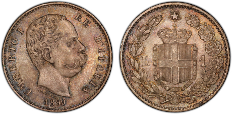 ITALY: Umberto I, 1878-1900, AR lira, 1899-R, KM-24.1, a lovely lightly toned ex...