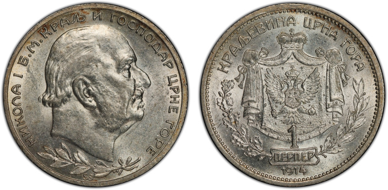 MONTENEGRO: Nikola I, as King, 1910-1918, AR perper, 1914, KM-14, an attractive ...