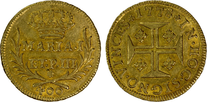 PORTUGAL: Maria I and Pedro III, 1777-1786, AV 400 reis, 1778, KM-267, some lust...