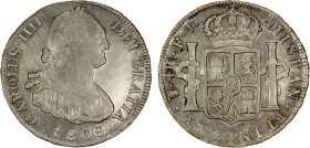 BOLIVIA: Carlos IV, 1788-1808, AR 4 reales, 1808, KM-72, initials PJ, lightly cleaned, mainly on the obverse, lustrous and well struck, About Unc.
Es...