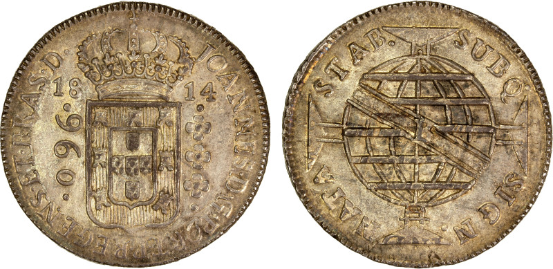 BRAZIL: Joao, Prince Regent, 1799-1818, AR 960 reis, 1814-B, KM-307.1, overstruc...