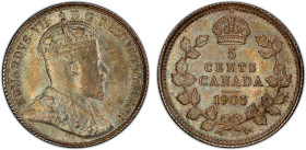 CANADA: Edward VII, 1901-1910, AR 5 cents, 1905, KM-13, narrow date variety, a lovely toned mint state example! PCGS graded MS63.
Estimate: USD 150 -...