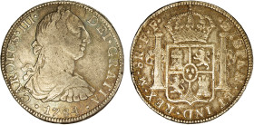 MEXICO: Carlos III, 1759-1788, AR 8 reales, 1784-Mo, KM-106.2, assayer FF, slight central obverse weakness, key date/mintmark, VF.
Estimate: USD 125 ...