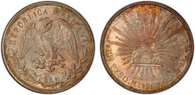 MEXICO: Republic, AR peso, 1908-Mo, KM-409.2, assayer GV, a lovely lightly toned example! PCGS graded MS63.
Estimate: USD 125 - 175