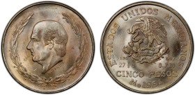 MEXICO: Estados Unidos, AR 5 pesos, 1954-Mo, KM-467, Hidalgo bust left, key date, NGC graded MS64.
Estimate: USD 175 - 250