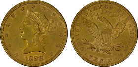 UNITED STATES: AV 10 dollars, 1898, KM-102, About Unc, Coronet Head type with motto, hairlines.
Estimate: USD 800 - 900