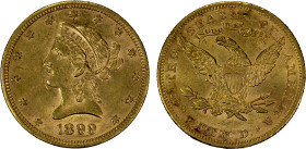 UNITED STATES: AV 10 dollars, 1899, KM-102, About Unc, Coronet Head type with motto, contact marks and light hairlines.
Estimate: USD 800 - 900