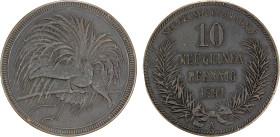 GERMAN NEW GUINEA: Wilhelm II, 1888-1918, AE 10 pfennig, 1894-A, KM-3, bird of paradise, brown, one-year type, EF.
Estimate: USD 160 - 200