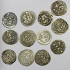 SASANIAN KINGDOM: Peroz, 457-484, LOT of 12 silver drachms, G-177, including the mints of AS, AT, AY, DA, GW, LD, LYW, and WA, all in VF condition, a ...