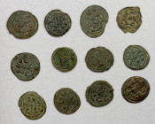 SASANIAN KINGDOM: LOT of 12 copper pashiz, all different, including Varhran V: types SNS-74, 75, 76, 77, 85, 86, variant of A41, and two varieties not...