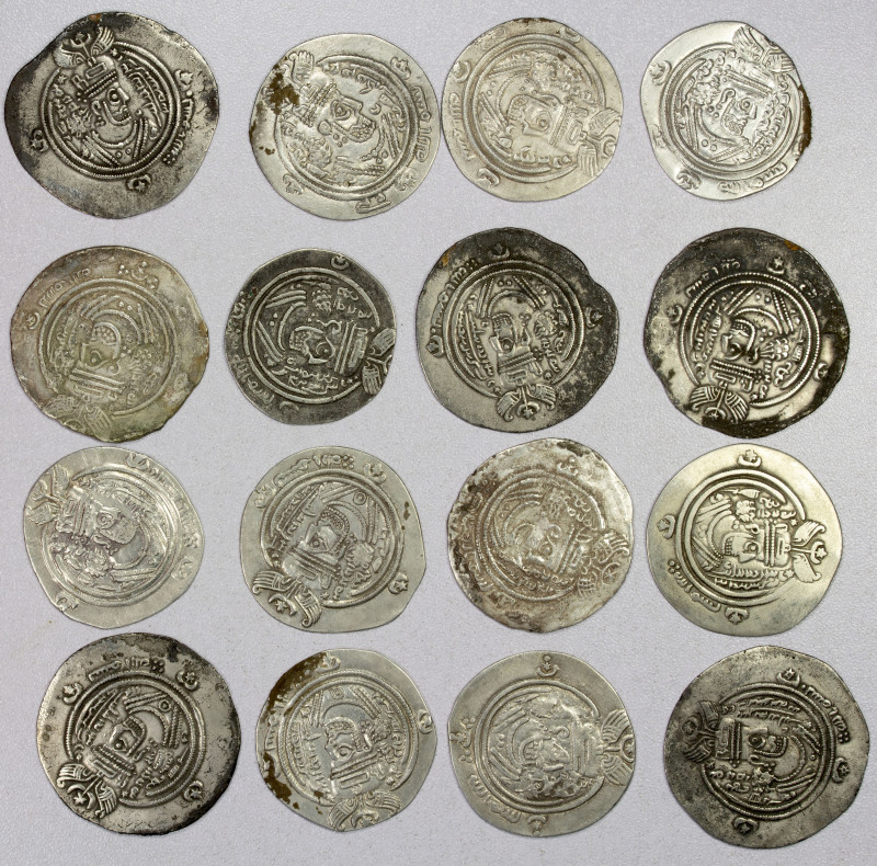 ARAB-SASANIAN: LOT of 16 silver drachms, including: Khusro type A-5: BYSh AH58, ...