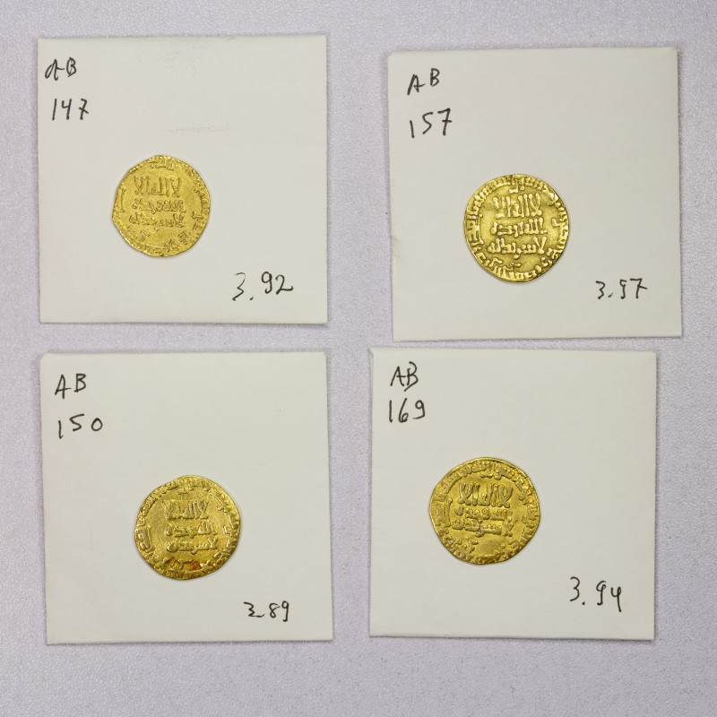 ABBASID: LOT of 4 gold dinars, type A-212 (al-Mansur): AH147 (VF, 3.92g), 150 (F...