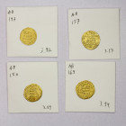 ABBASID: LOT of 4 gold dinars, type A-212 (al-Mansur): AH147 (VF, 3.92g), 150 (Fine, 3.89g), and 157 (Fine, creased, 3.97g), and A-214 (al-Mahdi): 169...