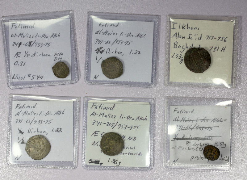 FATIMID, etc.: LOT of 6 coins, including Fatimid: al-Mu'izz, AR ½ dirham, type A...