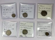 FATIMID, etc.: LOT of 6 coins, including Fatimid: al-Mu'izz, AR ½ dirham, type A-699 (3 pcs, all without legible mint or date, nice VF condition) and ...