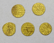 BURJI MAMLUK: Qa'itbay, 1468-1496, LOT of 5 gold ashrafis, type A-1027, common types without mint names; all in decent VF condition without any damage...