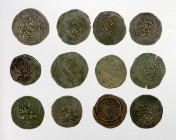 GREAT MONGOLS: LOT of 12 copper broad fulus, issues of Mas'ud al-Khwarizmi, Mongol governor at Karakorum, fl. 1240-1269, mint & date either illegible ...