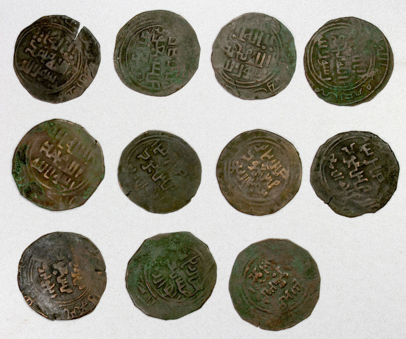 GREAT MONGOLS: LOT of 11 copper broad fulus, issues of Mas'ud al-Khwarizmi, Mong...