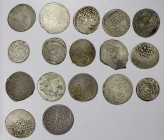SAFAVID: Isma'il I, 1501-1524, LOT of 17 shahi coins, type A-2576: Astarabad ND (6 pcs, many different arrangements); Ganja ND; Herat 916 (4 pcs); Mar...