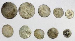 SAFAVID: Isma'il I, 1501-1524, LOT of 10 silver coins, various types, many rare: A-2577G: 1/3 shahi (Herat ND); A-2578: ¼ shahi (3 pcs, Kashan ND, Urd...