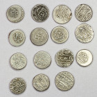 AFSHARID: Nadir Shah, 1735-1747, LOT of 15 silver six-shahi coins, including the common mint Isfahan, Mashhad, and Tabriz, many with legible dates; av...