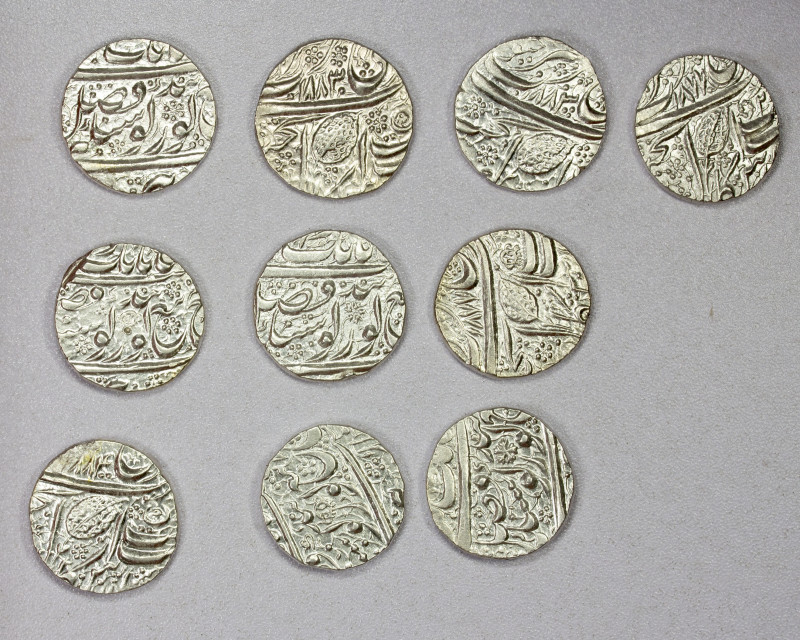 SIKH EMPIRE: LOT of 10 coins, a lovely group of silver rupees of Amritsar Mint, ...