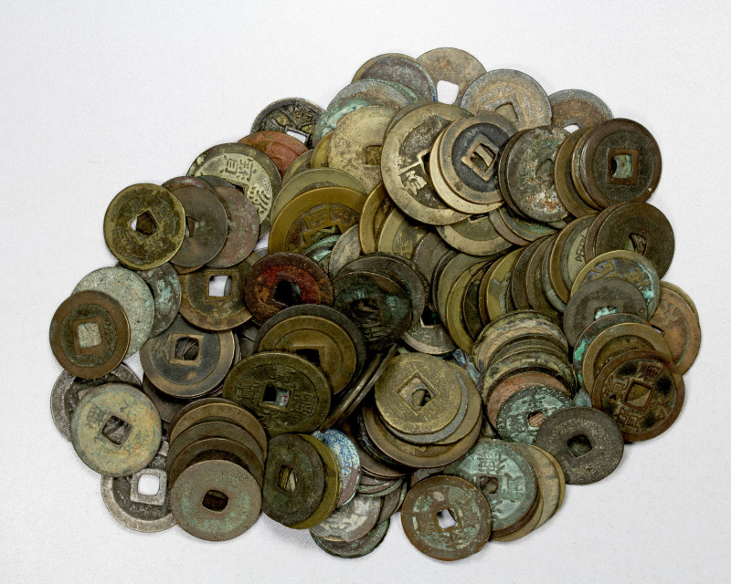 ASIA: LOT of 180 coins and charms, a very nice group of cash coins from Annam, i...