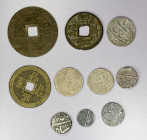 ASIA: LOT of 7 AR & 3 AE coins, including India: 3 Bombay Presidency rupees (one with the nominal mint of Farrukhabad) and a ½ rupee, a Bengal Preside...