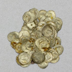 BURMESE KINGDOMS: LOT of about 56 minuscule silver coins, type Mitchiner-569/71: simplified quatrefoil, bracteate, average weight about 0.03g, nearly ...