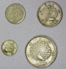 BURMA: Mindon, 1853-1878, SET of 4 silver coins, including KM-7, 8, 9, and 10 (mu, mat, 5 mu, and kyat, i.e., 1/8, ¼, ½, and 1 rupee), average VF grad...