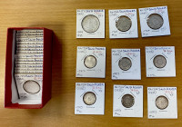 SAUDI ARABIA: LOT of 26 silver coins, including KM-16, ¼ riyal AH1354 (6 pcs, EF or better); KM-17, ½ riyal 1354 (2, VF to EF); and KM-18, riyal 1370 ...