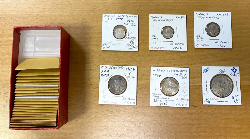 STRAITS SETTLEMENTS: LOT of 31 coins of George V, including AR 50 cents (1920 EF...