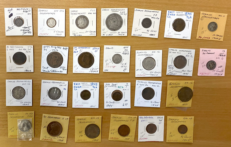 STRAITS SETTLEMENTS: LOT of 26 coins of Victoria & Edward VII, including Victori...