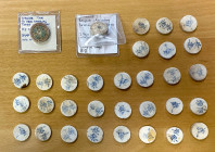 THAILAND: LOT of 32 porcelain gambling tokens, all made by Thai-Chinese casinos ca. 1820's, including 1 of He Xing Gongsi (red, green, blue enamels), ...