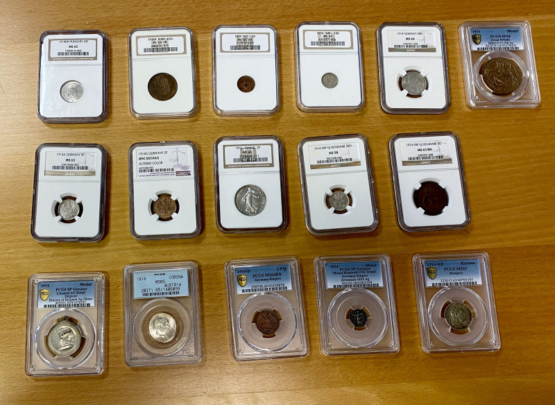 EUROPE: LOT of 16 certified coins and medals, including Austria (1 pc), Belgium ...