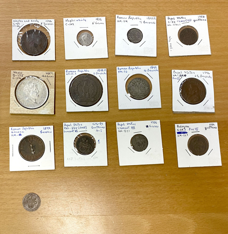 ITALIAN STATES: LOT of 13 coins, including Naples and Sicily (3 pcs), Roman Repu...