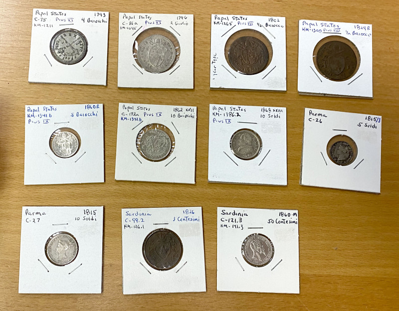 ITALIAN STATES: LOT of 11 coins, including Papal States (7 pcs), Parma (2), and ...