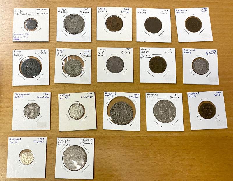 NETHERLANDS AND RELATED: LOT of 17 coins, including Liege (7 pcs), Namur (1), Ne...