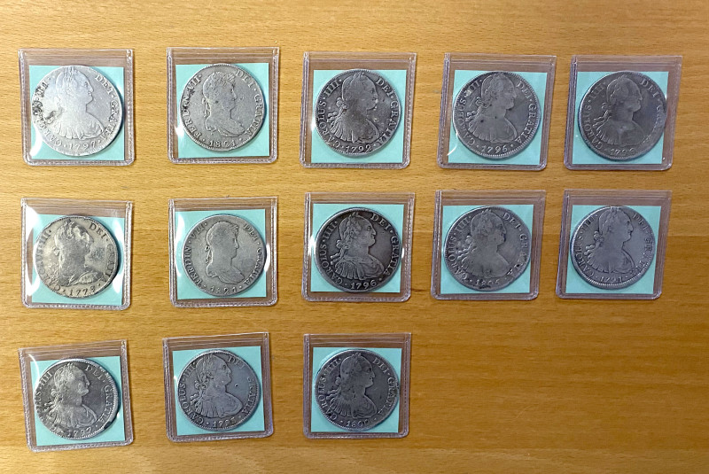 SPANISH COLONIES: LOT of 13 portrait 8 reales, Lima Mint:1797IJ; Mexico City Min...